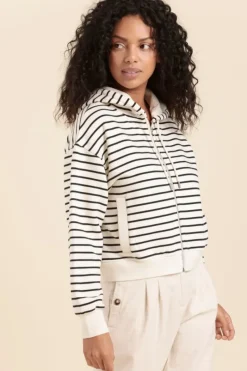 Clearance Gilet zippé rayé à capuche MAEL Femme Sweats|Pulls, Cardigans