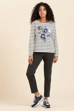 Outlet mariniere avec serigraphie fleurs bleues Femme Marinières