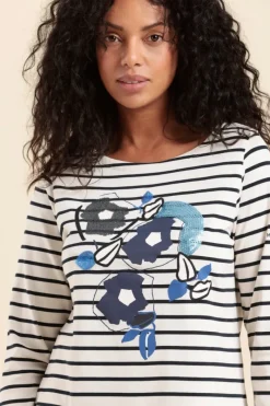 Outlet mariniere avec serigraphie fleurs bleues Femme Marinières