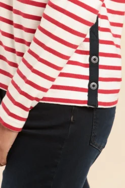Outlet Marinière MYRA avec bande boutonnée côtés en coton bio Femme Tshirts|Marinières