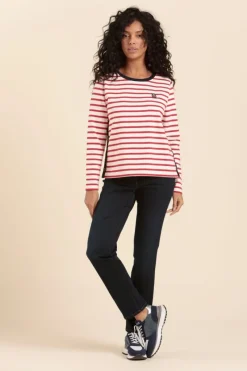 Outlet Marinière MYRA avec bande boutonnée côtés en coton bio Femme Tshirts|Marinières