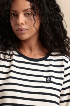 Clearance Marinière MYRA avec bande boutonnée côtés en coton bio Femme Marinières|Tshirts