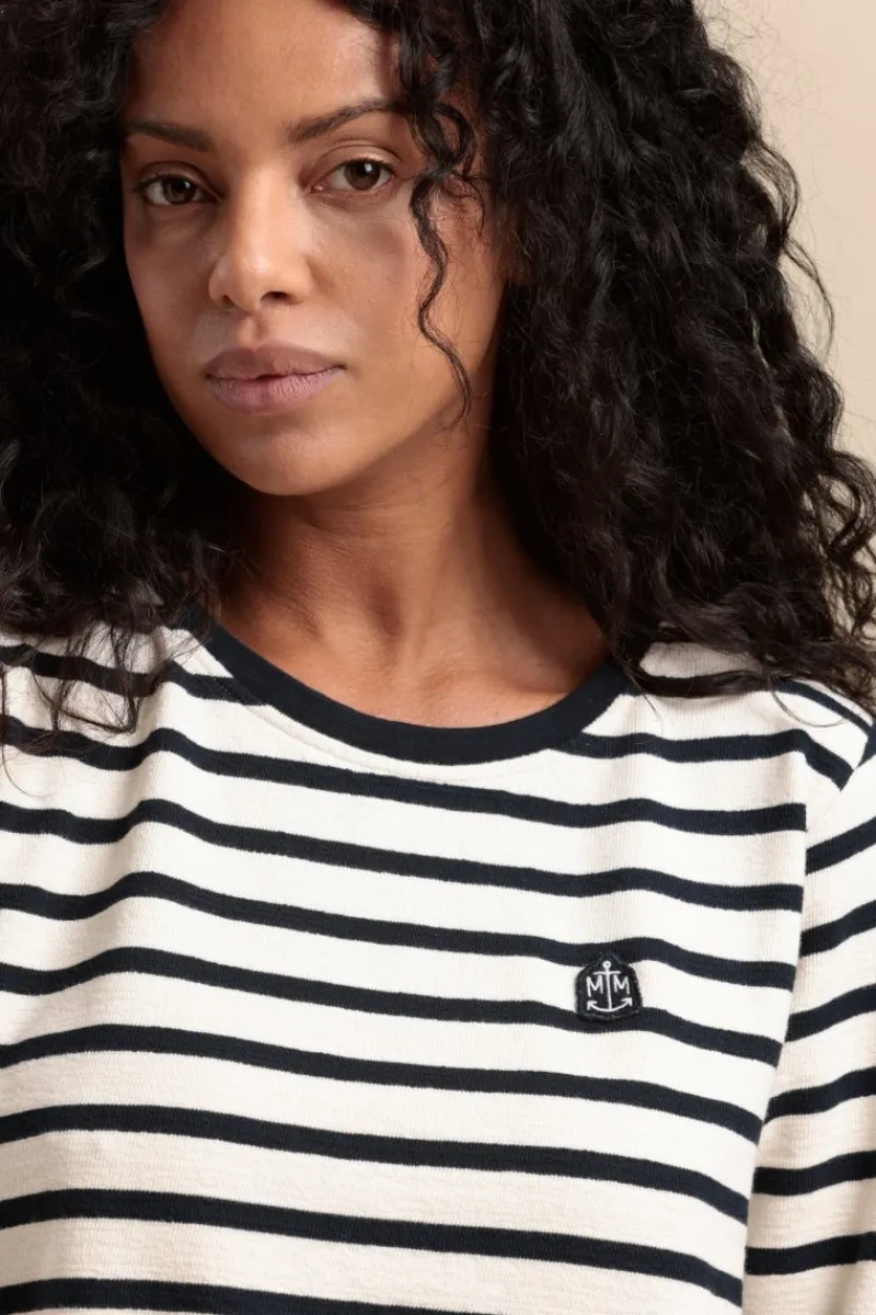 Clearance Marinière MYRA avec bande boutonnée côtés en coton bio Femme Marinières|Tshirts