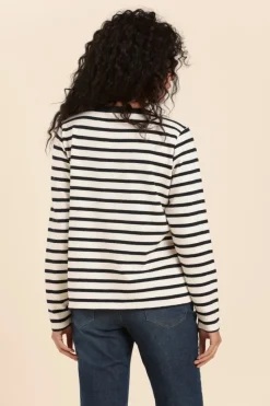 Clearance Marinière MYRA avec bande boutonnée côtés en coton bio Femme Marinières|Tshirts