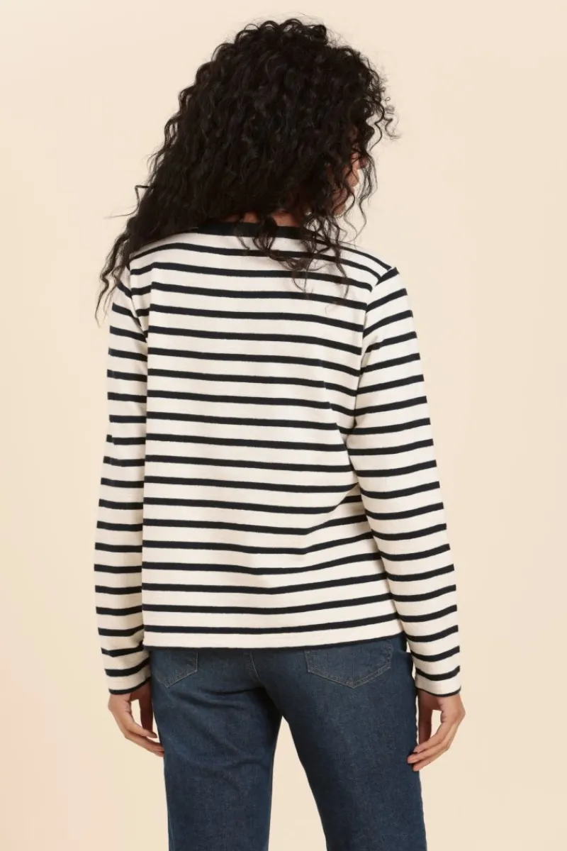 Clearance Marinière MYRA avec bande boutonnée côtés en coton bio Femme Marinières|Tshirts