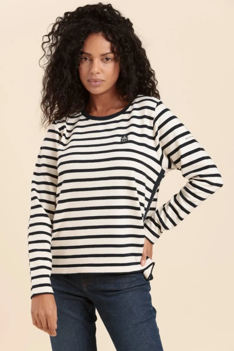 Clearance Marinière MYRA avec bande boutonnée côtés en coton bio Femme Marinières|Tshirts