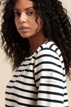 Clearance Marinière MYRA avec bande boutonnée côtés en coton bio Femme Marinières|Tshirts