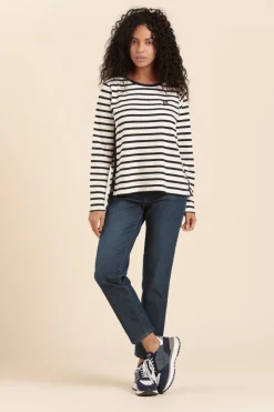 Clearance Marinière MYRA avec bande boutonnée côtés en coton bio Femme Marinières|Tshirts