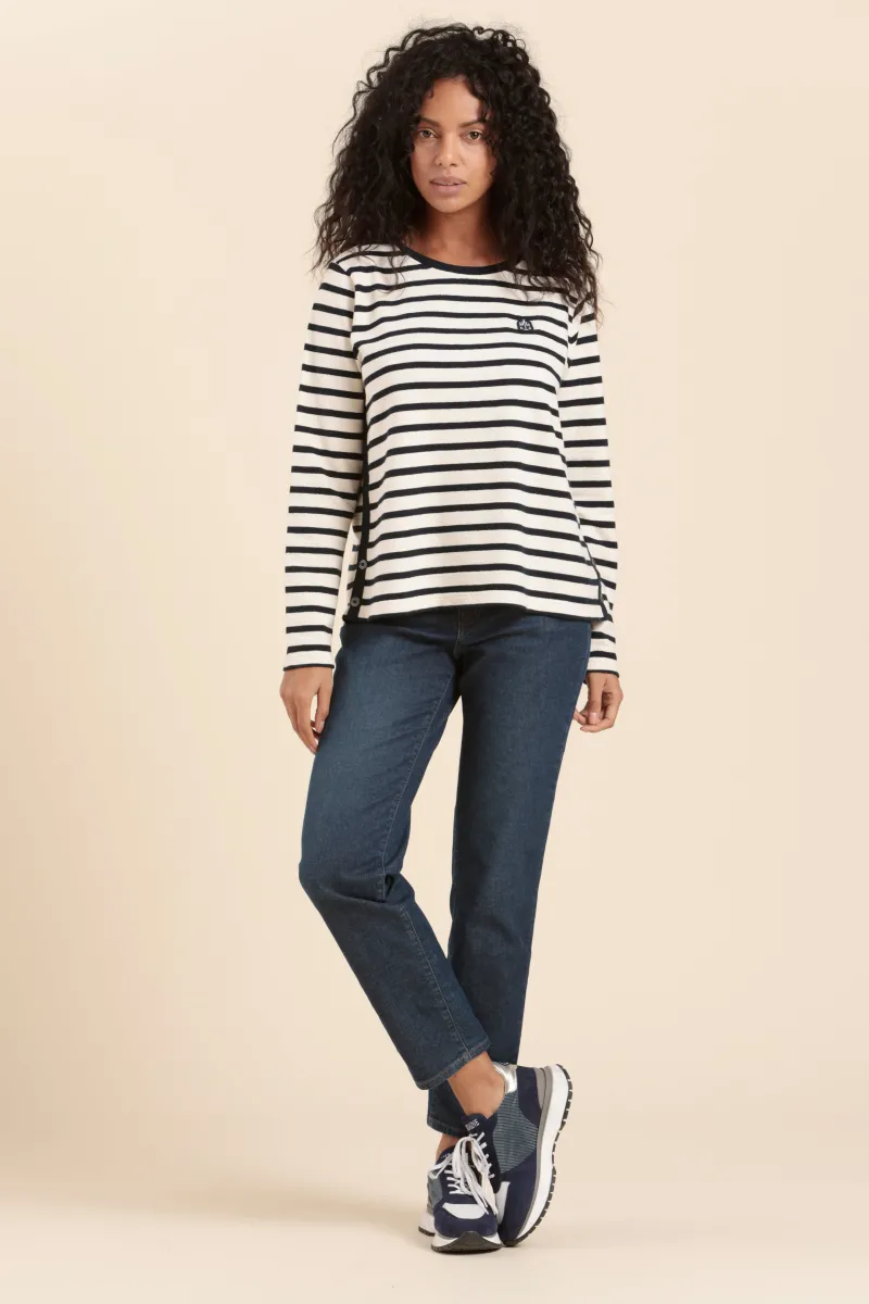 Clearance Marinière MYRA avec bande boutonnée côtés en coton bio Femme Marinières|Tshirts
